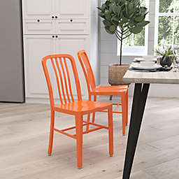 Merrick Lane Santorini 18 Inch Orange Galvanized Steel Indoor/Outdoor Dining Chair with Slatted Back and Powder Coated Finish