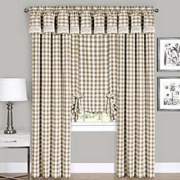 GoodGram Complete 6 Piece Country Chic Plaid Window Curtain Treatment Set - 58 in. W x 84 in. L, Taupe