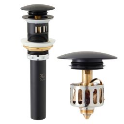 Built Industrial Universal Pop Up Bathroom Vessel Sink Drain Stopper With Overflow and Detachable Basket (Matte Black, 2.6 x 8.5 In)