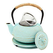 Juvale 3 Piece Set Green Japanese Cast Iron Teapot, Loose Leaf Tetsubin with Infuser and Trivet (18.5 oz)