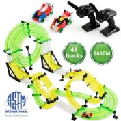 Gymax Autoflier Kids RC Rail Car Race Track Set 28.5ft 3D Track Speed Booster Playset