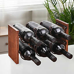 Infinity Merch Wine Racks 6 Bottles Countertop Rustic Wood Free Standing in Black