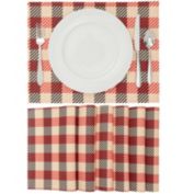 Farmlyn Creek Set of 6 Ivory Red Buffalo Plaid Placemats, Farmhouse Dining Table Decorations (13 x 17 in)