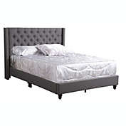 Passion Furniture Wooden Julie Gray Queen Upholstered Panel Bed with Slat Support
