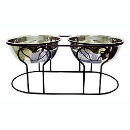 YML  Modern Double Stainless Steel Feeder Bowls with Wrought Iron Stand, Medium