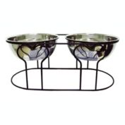 YML  Modern Double Stainless Steel Feeder Bowls with Wrought Iron Stand, Medium