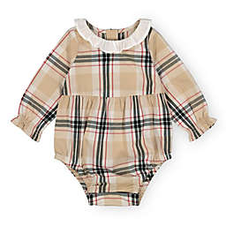 Hope & Henry Baby Ruffle Collar Bubble Romper (Signature Tan Plaid, 3-6 Months)