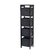 Winsome Capri 4-Section N Storage Shelf with 4 Foldable Black Fabric Baskets