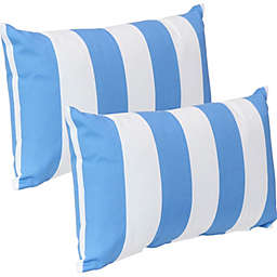 Sunnydaze 2 Outdoor Lumbar Throw Pillows - 12 x 20-Inch - Beach-Bound Stripe