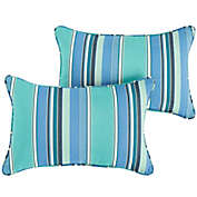 Outdoor Living and Style Set of 2 Sunbrella Dolce Oasis Blue Stripes Corded Rectangular Indoor/Outdoor Lumbar Throw Pillows, 20"