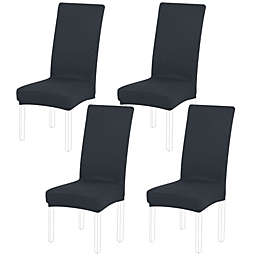 PiccoCasa Polyester Spandex Stretch Knit Dining Chair Covers Dark Gray, 4 Pieces