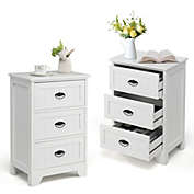 Gymax 2 PCS 3 Drawers Nightstand End Table Bedroom Storage Wood Side Bedside White