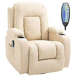 HOMCOM Luxury Faux Leather Heated Vibrating 8 Point Massage Recliner Chair with 360 Swivel and Remote, White