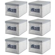 mDesign Stackable Fabric Closet Storage Organizer Box, 6 Pack