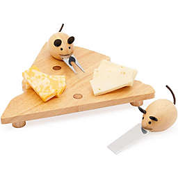 Okuna Outpost Wooden Cheese Board and Mouse Knife Set (3 Pieces)