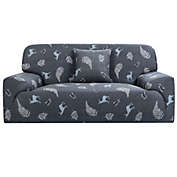 PiccoCasa 1-Piece Contemporary Leaves Stretch Sofa Couch Cover, Stretch Sofa Slipcover Sofa Cover Furniture Protector Couch Soft with Elastic for Kids, Large Gray