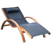 Outsunny Outdoor Chaise Wood Lounge Chair with Pillow, Armrests, Breathable Sling Mesh and Comfortable Curved Design for Patio, Deck, and Poolside