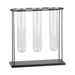 Urban Trends Collection Metal Clustered Hanging Bud Vase Holder with 3 Large Glass Tube Vases on Flat Base - Black