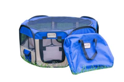 Armarkat Model PP001B-M Polyester Fabric Portable Pet Playpen with Zip Off Top and Outside Pocket - Blue/Beige