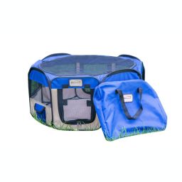 Armarkat Model PP001B-M Polyester Fabric Portable Pet Playpen with Zip Off Top and Outside Pocket - Blue/Beige