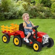 Slickblue 12V Ride on Tractor with 3-Gear-Shift Ground Loader for Kids 3+ Years Old-Red