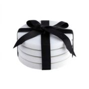 Whole Housewares Marble Coaster Set with Cork Back Dia 3.9 Inch Natural Stoneware Pack of 4 (White