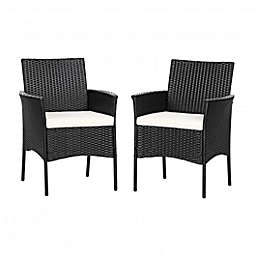 Costway 2 pieces Patio Wicker Chairs with Cozy Seat Cushions