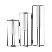 Urban Trends Collection Metal Clustered Bud Vase Holder with Uneven Glass Tube Vases on Rotating Stand - Black
