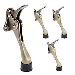 Built Industrial 4 Pack Kickdown Door Stops with Rubber Tip and Spring Lever (Brass, 4 x 2 in)