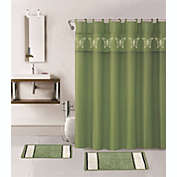 Kitcheniva 4-Piece Set Bathroom Bath Mat Rug Shower Curtain 2-Tone, Sage Green