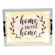 Elegant Designs Salento Farmhouse Rectangular Decorative LED Light Up Wooden Serving Tray "Home Sweet Home" in Black - Gray Wash
