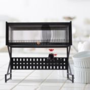 Infinity Merch Over Sink Dish Drying Rack Drainer Kitchen Cutlery Holder 2 Tiers 85CM Black
