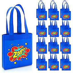 Blue Panda Comic Hero Birthday Party Favor Bags, Small Blue Totes (24 Pack)