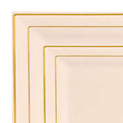 Smarty Had A Party Ivory with Gold Square Edge Rim Plastic Dinnerware Value Set (120 Dinner Plates + 120 Salad Plates)