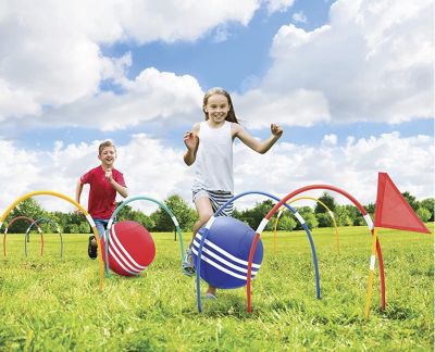 Kovot Giant Kick Croquet Game Set   Includes Inflatable Croquet Balls, Wickets & Finish Flags