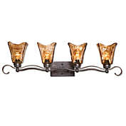 Contemporary Home Living 34" Rustic Gold Glass and European Iron Scrollwork 4-Light Vanity Wall Strip
