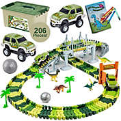 ToyVelt Dinosaur Toys Race Track Toy Set - Create A Dinosaur World Race 2021 Edition Dinosaur Playset Includes 3 Cars & Mega Ball and Container Gift for Boys & Girls Ages 3,4,5,6, Years Old and Up