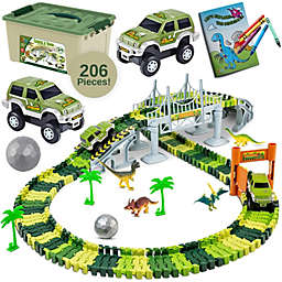 ToyVelt Dinosaur Toys Race Track Toy Set - Create A Dinosaur World Race 2021 Edition Dinosaur Playset Includes 3 Cars & Mega Ball and Container Gift for Boys & Girls Ages 3,4,5,6, Years Old and Up