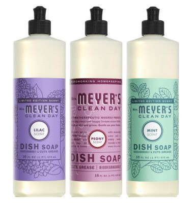 Mrs. Meyer's Spring Dish Soap 3 Scent Variety, 1 Lilac, 1 Mint, 1 Peony, 1 CT