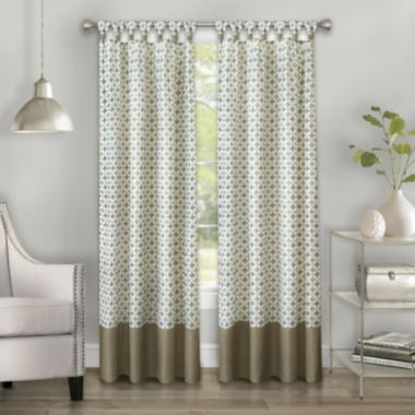 Kate Aurora Modern Chic Geometric Tab Top Window Curtain Panels (2 Pack)- Taupe, 84 in. Long - 52 in. W x 84 in. L, Taupe. View a larger version of this product image.