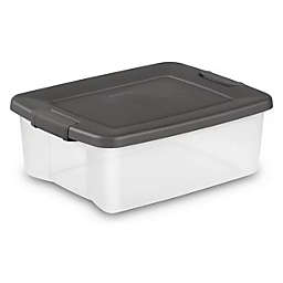 Sterilite 6.25 Gallon Stackable Integrated Handles Plastic Storage Tote, Clear and Flat Gray