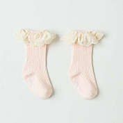 Baby Girls Light Pink Knee High Socks with Eyelet Lace Trim
