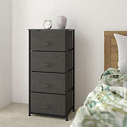 Flash Furniture  4 Drawer Wood Top Black Cast Iron Frame Vertical Storage Dresser with Dark Gray Easy Pull Fabric Drawers