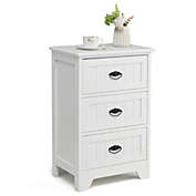Gymax End Table Nightstand Bedroom Storage w/ 3 Drawers & Wood Slide White