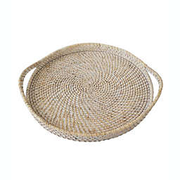 Madeterra Round White Wicker Serving Trays with Handles (19-Inch)