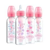 Dr. Browns Natural Flow Anti-Colic Options+ Narrow Baby Bottles 8 oz, 4 Pack, Pink Flowers