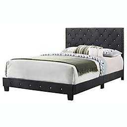 Passion Furniture Wooden Suffolk Black Queen Panel Bed with Slat Support