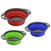 Unique Bargains Collapsible Colander Over The Sink Set, 3 Pcs Silicone Round Foldable Strainer Basket Suitable for Pasta, Vegetables, Fruits -  Green Blue 8in Red 9.4in