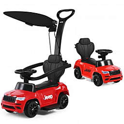 Costway 3 in 1 Licensed Jeep Kids Push Car with Canopy-Red