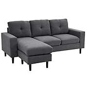 L-Shape 3 Seater Fabric Sofa Couch 1 Chaise Longue 1 Loveseat with Rubber Wood Leg and Thick Sponge Cushion Armrest